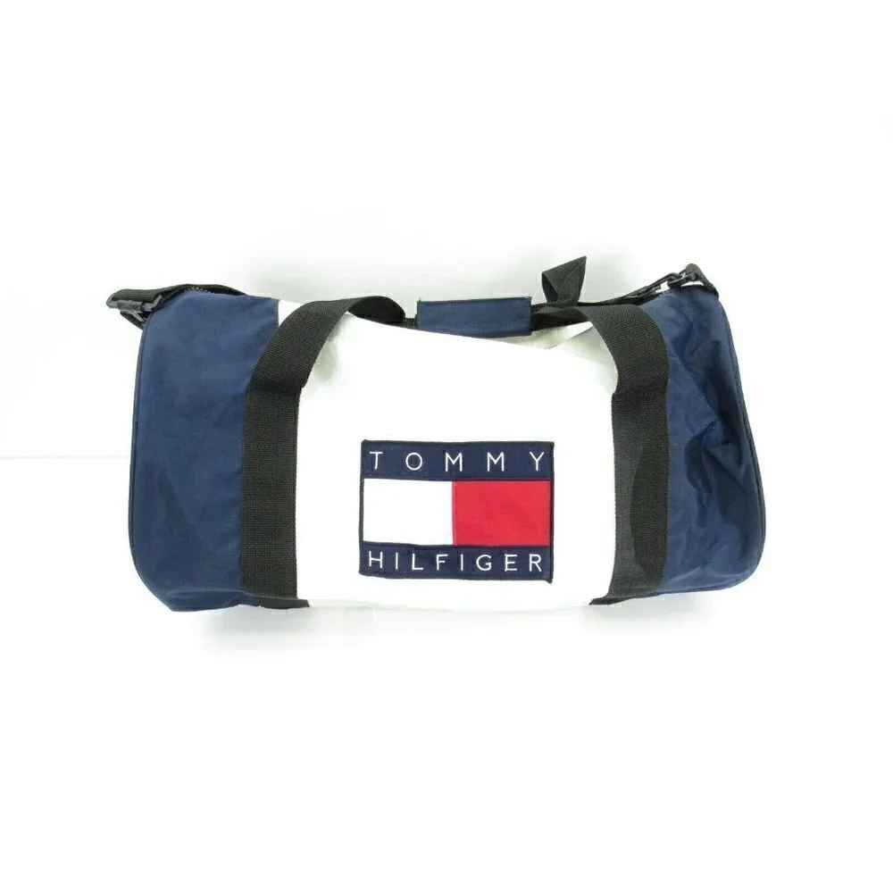 VTG Tommy Hilfiger Duffel Bag Travel Gym Workout Red/Blue Spell Out Color Block